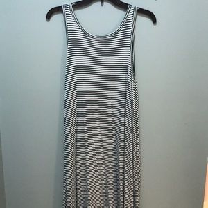 Green and white stripe tank midi dress